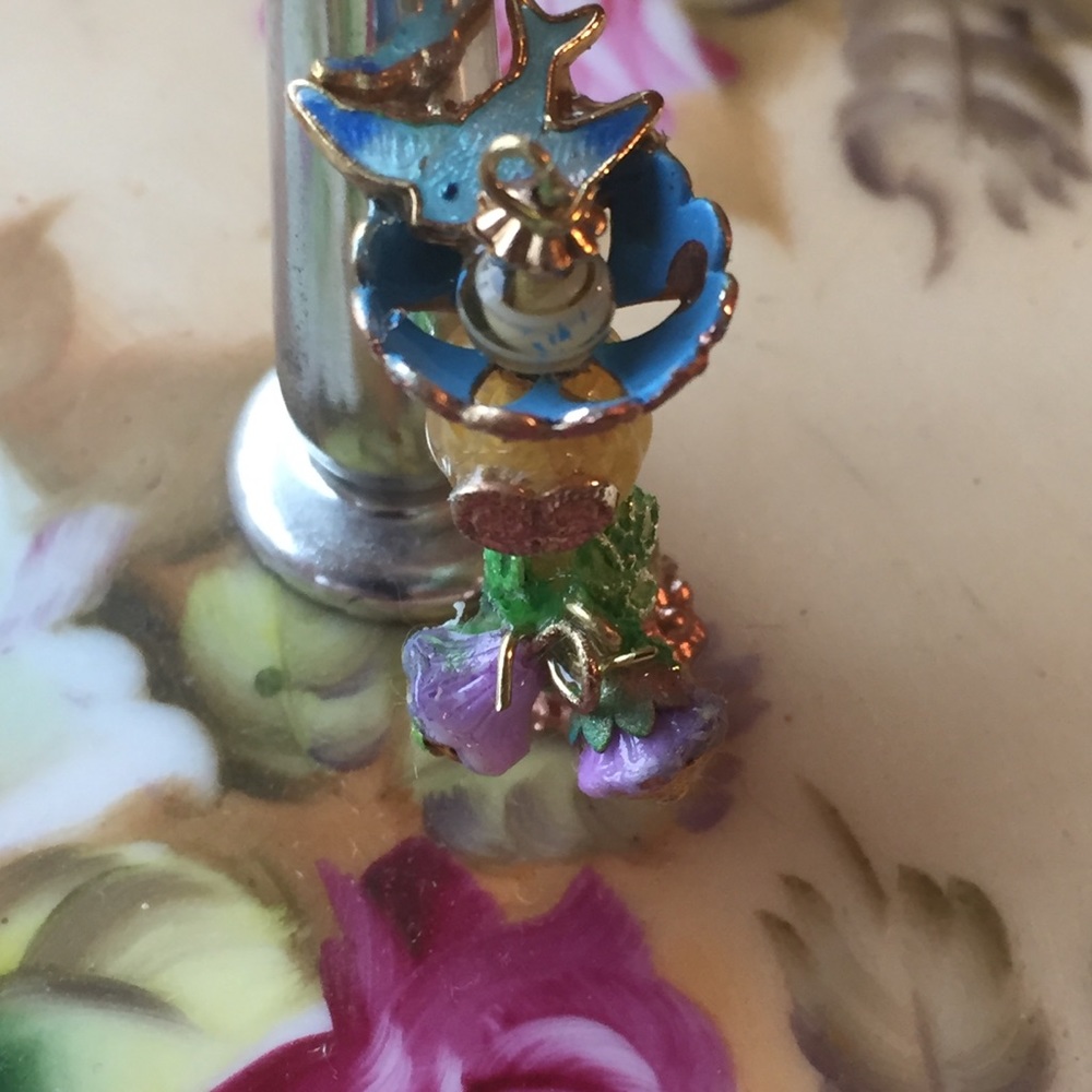 Vintage Cloisonne Birdbath Pendant Charm